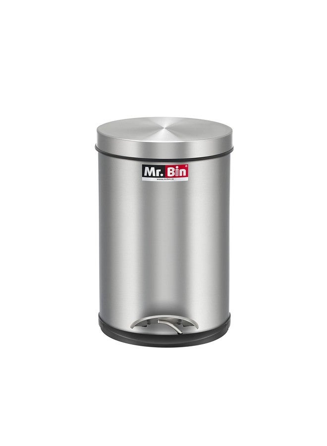 Mr. Bin Stainless Steel Dustbin | Plain Pedal Bin with Plastic Bucket and Lid | SS 202 7" x 11" Garbage Bin | Step On Trash Can | Round Shape Dustbin for Home, Bathroom, Kitchen & Office | 5 Liter | - Image 1